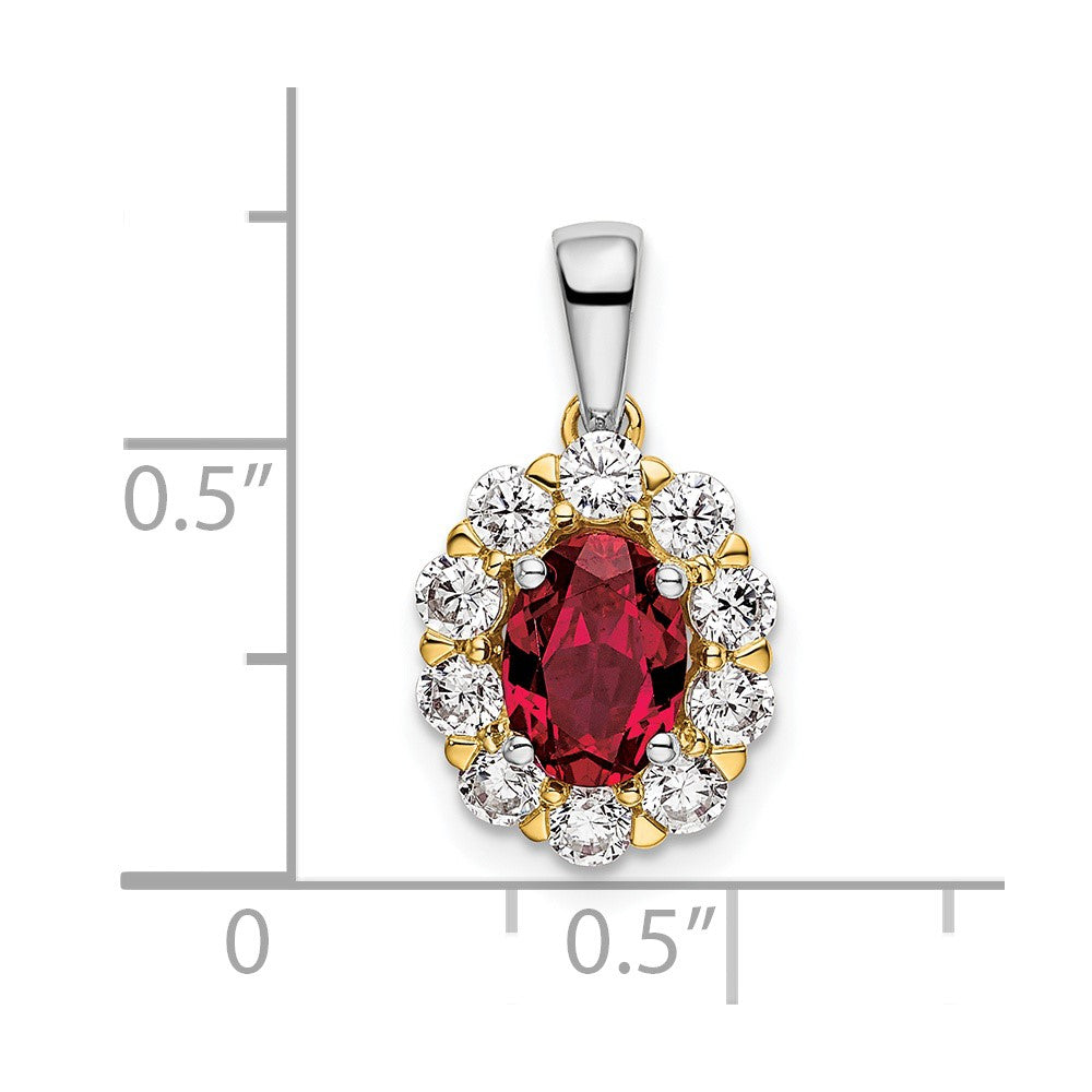 14K Two-Tone Lab Grown VS/SI FGH Dia and Created Ruby Pendant