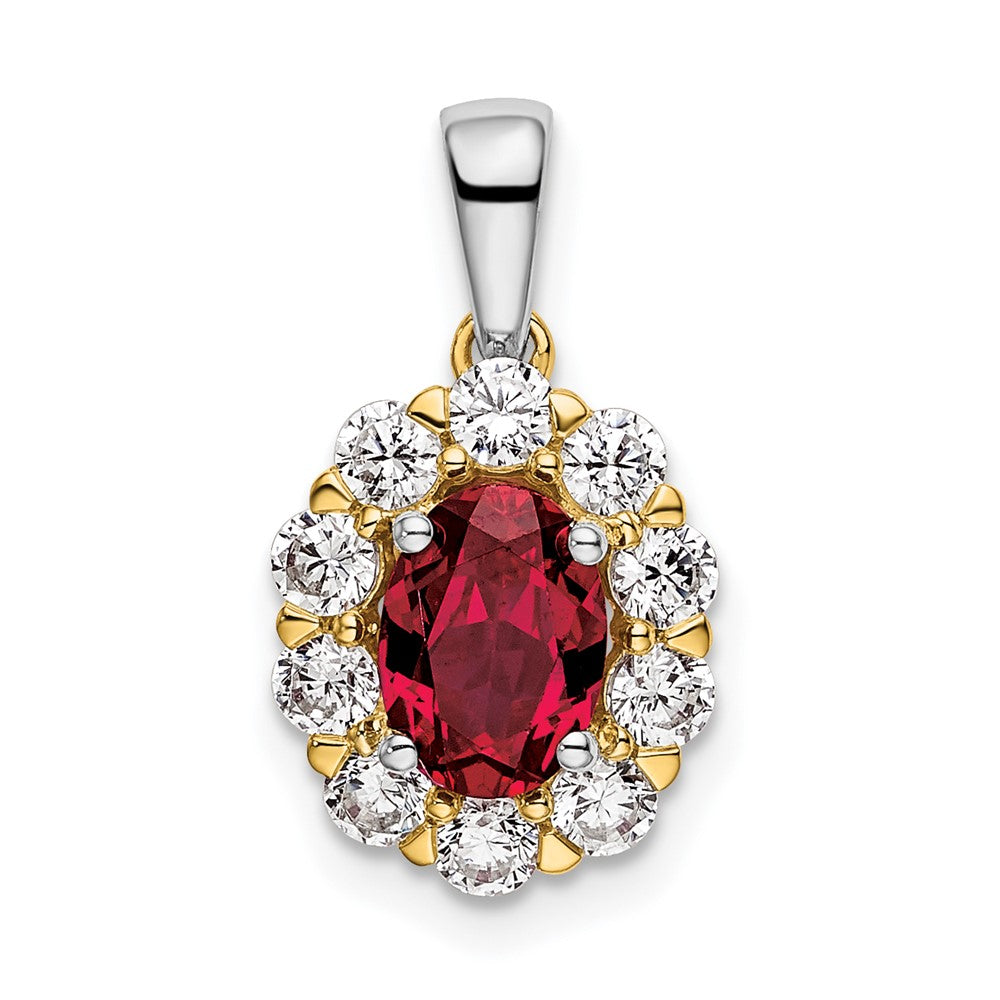 14K Two-Tone Lab Grown VS/SI FGH Dia and Created Ruby Pendant