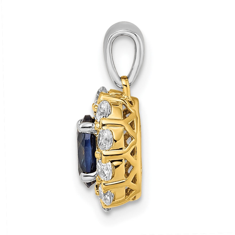 14K Two-Tone Lab Grown VS/SI FGH Dia and Created Blue Sapphire Pendant