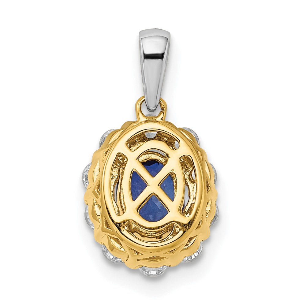 14K Two-Tone Lab Grown VS/SI FGH Dia and Created Blue Sapphire Pendant