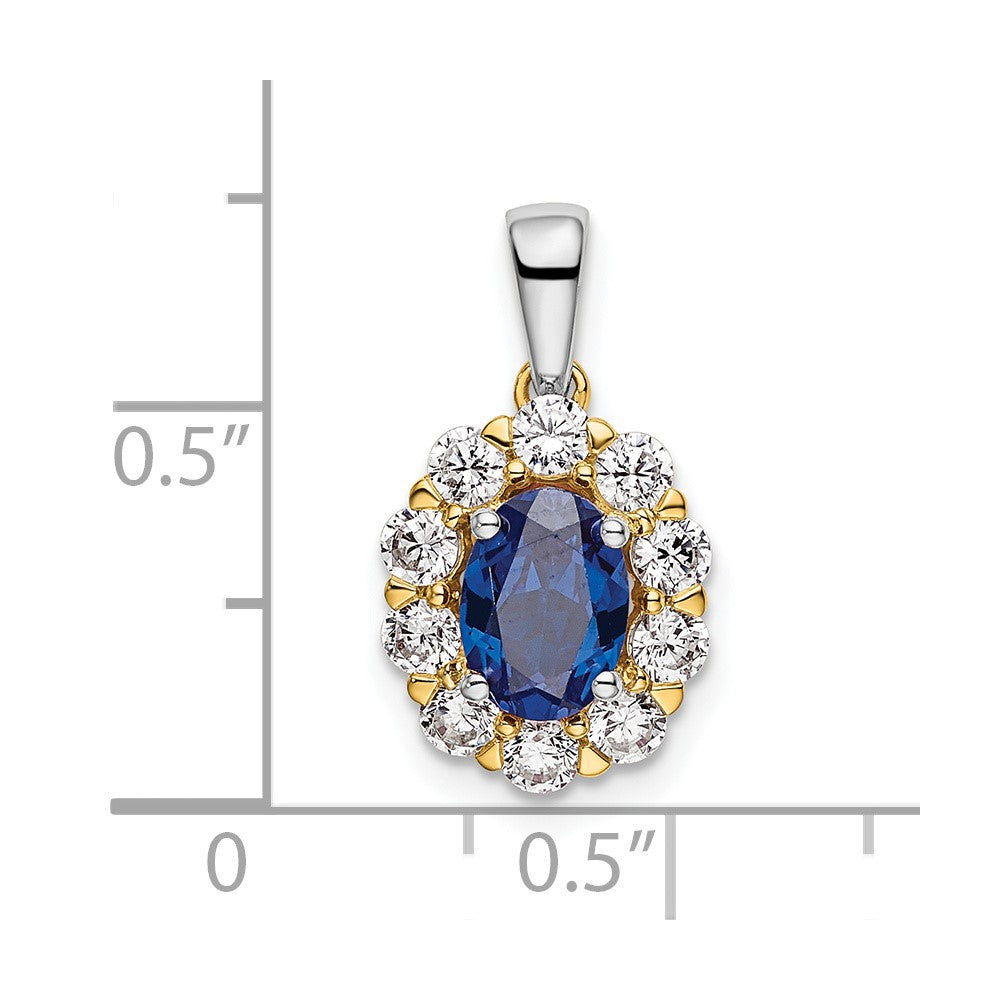 14K Two-Tone Lab Grown VS/SI FGH Dia and Created Blue Sapphire Pendant