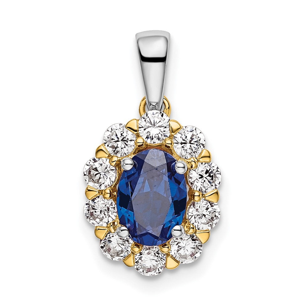 14K Two-Tone Lab Grown VS/SI FGH Dia and Created Blue Sapphire Pendant