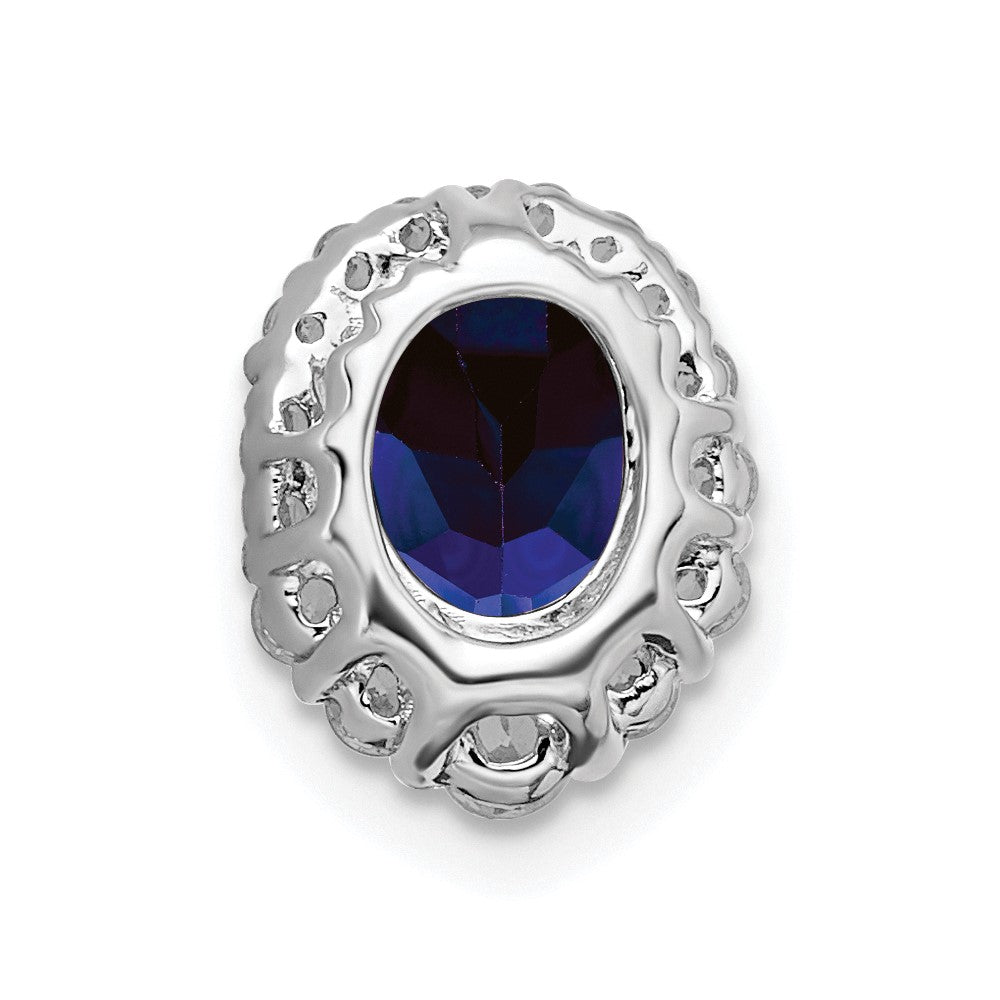 14K White Gold Lab Grown VS/SI FGH Dia and Cr Blue Sapphire Halo Chain Slid