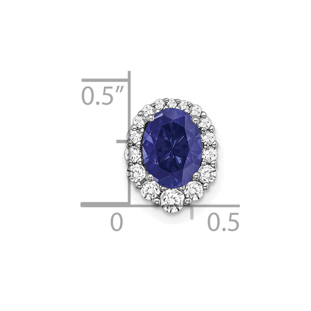 14K White Gold Lab Grown VS/SI FGH Dia and Cr Blue Sapphire Halo Chain Slid