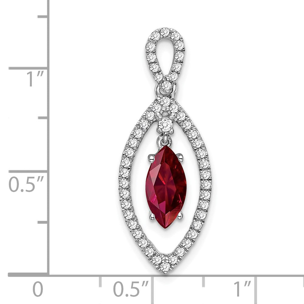 14K White Gold Lab Grown VS/SI FGH Dia and Created Ruby Chain Slide