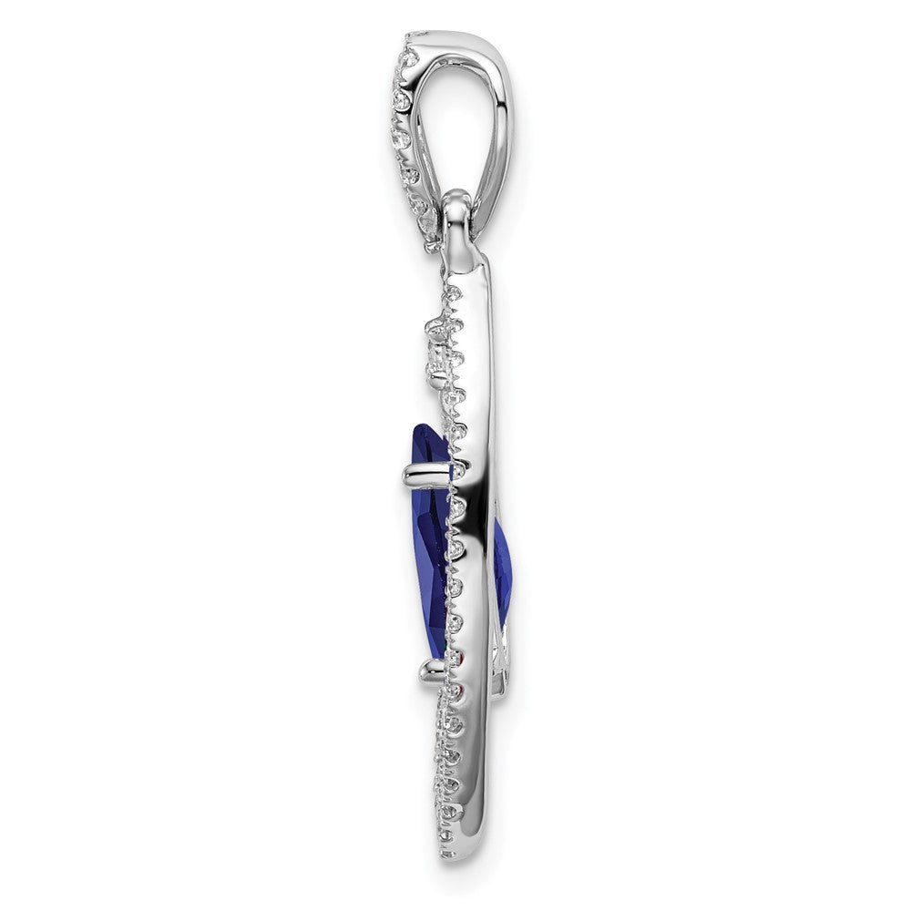 14K White Gold Lab Grown VS/SI FGH Dia and Created Blue Sapphire Chain Slid