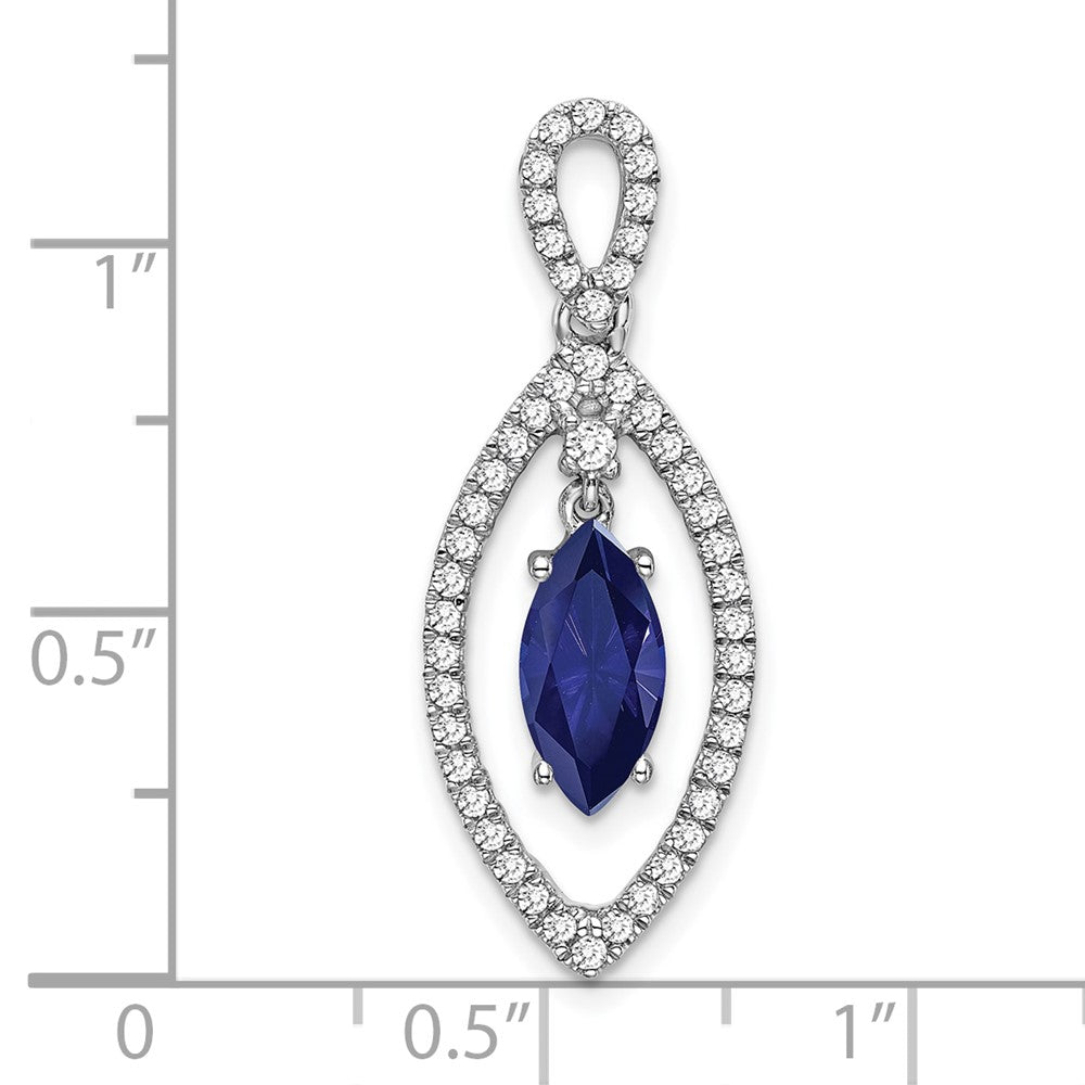 14K White Gold Lab Grown VS/SI FGH Dia and Created Blue Sapphire Chain Slid