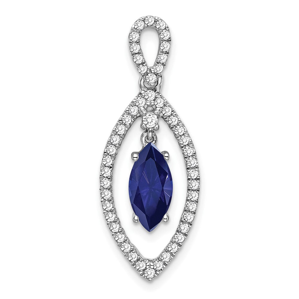 14K White Gold Lab Grown VS/SI FGH Dia and Created Blue Sapphire Chain Slid