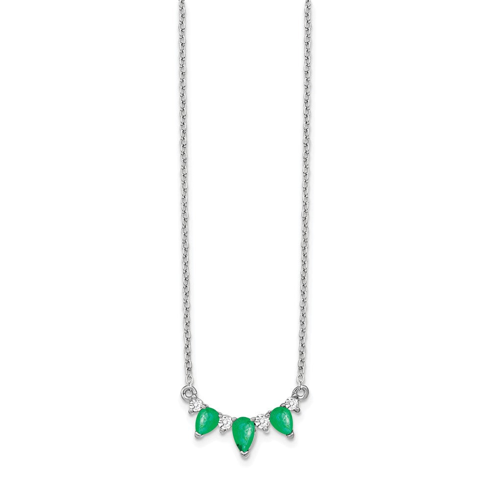 14K White Gold Lab Grown VS/SI FGH Dia and Created Emerald 18 inch Necklace