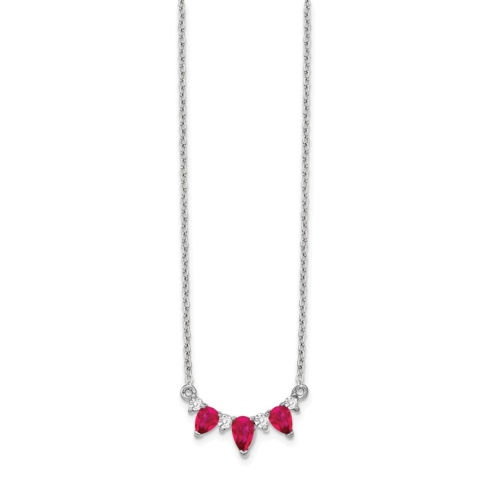 14K White Gold Lab Grown VS/SI FGH Dia and Created Ruby 18 inch Necklace