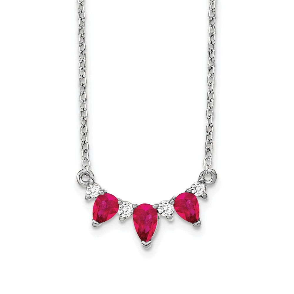 14K White Gold Lab Grown VS/SI FGH Dia and Created Ruby 18 inch Necklace