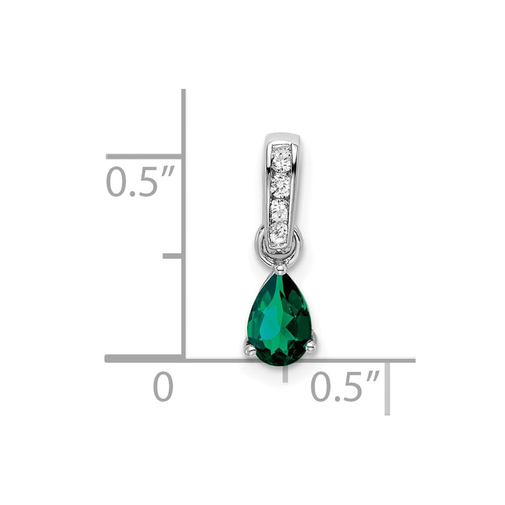 14K White Gold Lab Grown VS/SI FGH Dia and Created Emerald Pendant