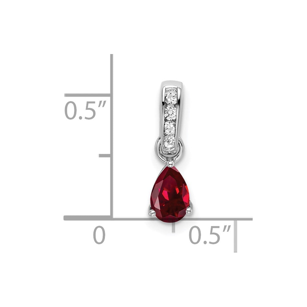 14k White Gold Lab Grown VS/SI FGH Dia and Created Ruby Pendant