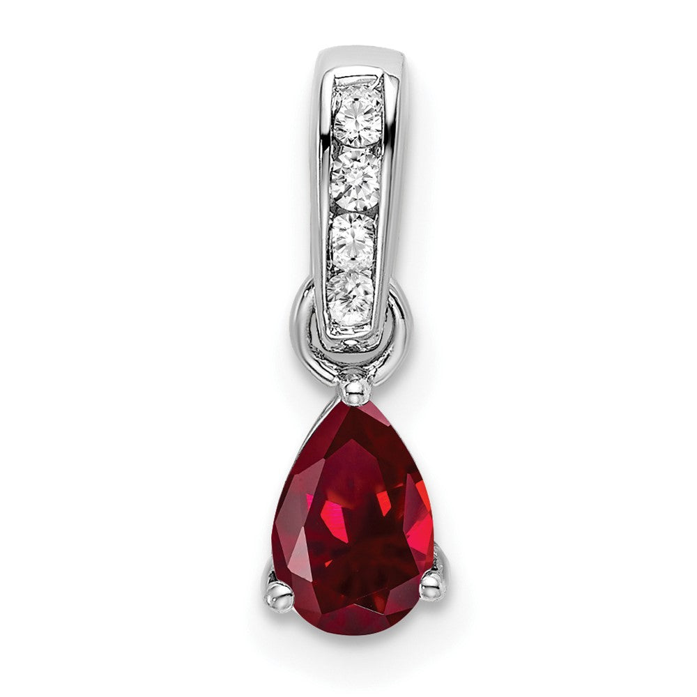 14k White Gold Lab Grown VS/SI FGH Dia and Created Ruby Pendant