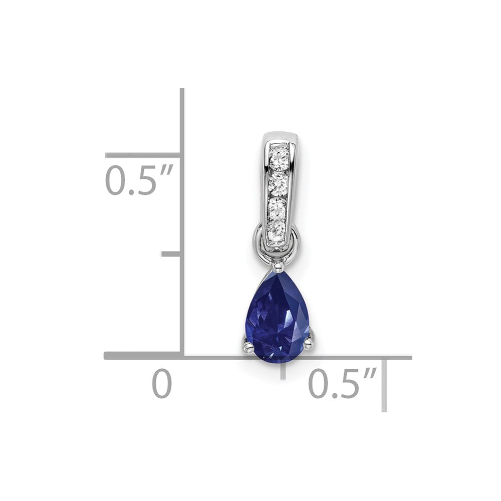 14k White Gold Lab Grown VS/SI FGH Dia and Created Blue Sapphire Pendant