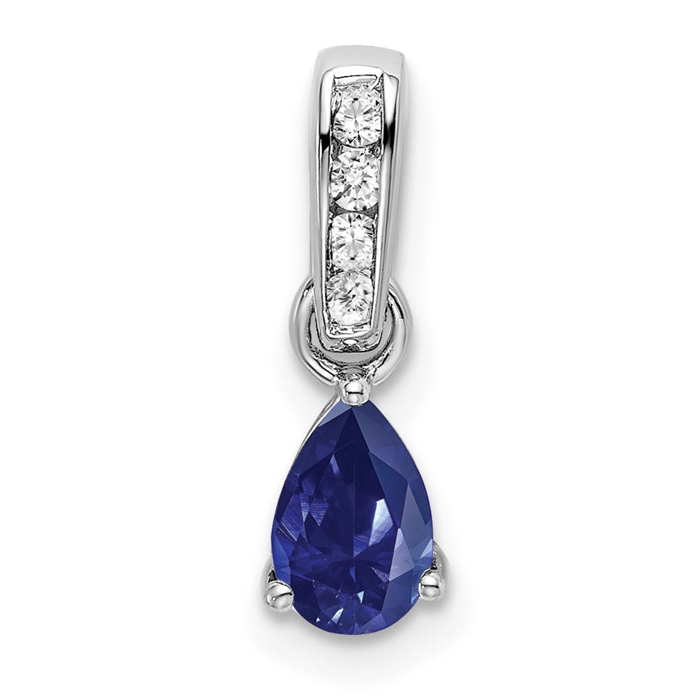 14k White Gold Lab Grown VS/SI FGH Dia and Created Blue Sapphire Pendant