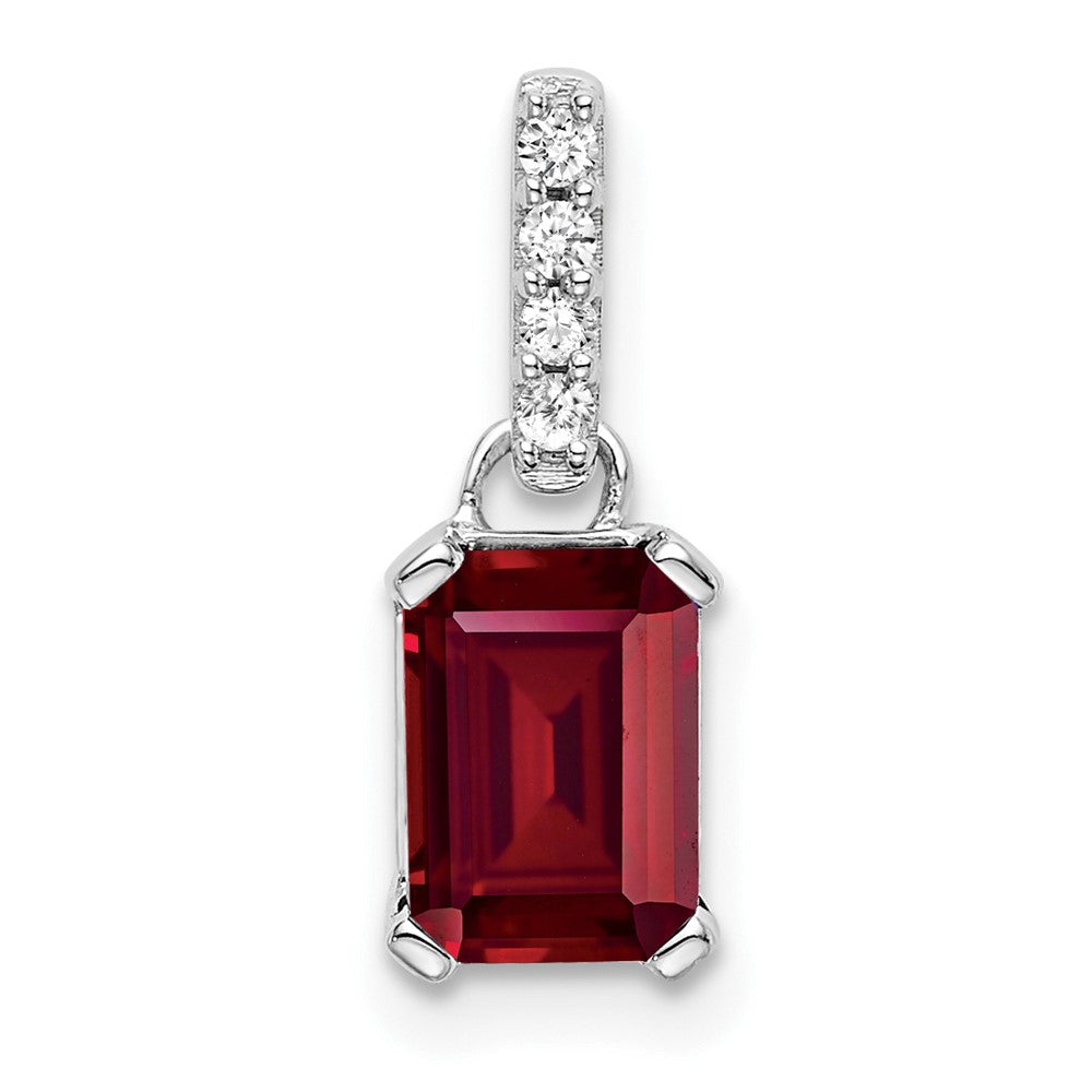 14k White Gold Lab Grown VS/SI FGH Dia and Created Ruby Pendant