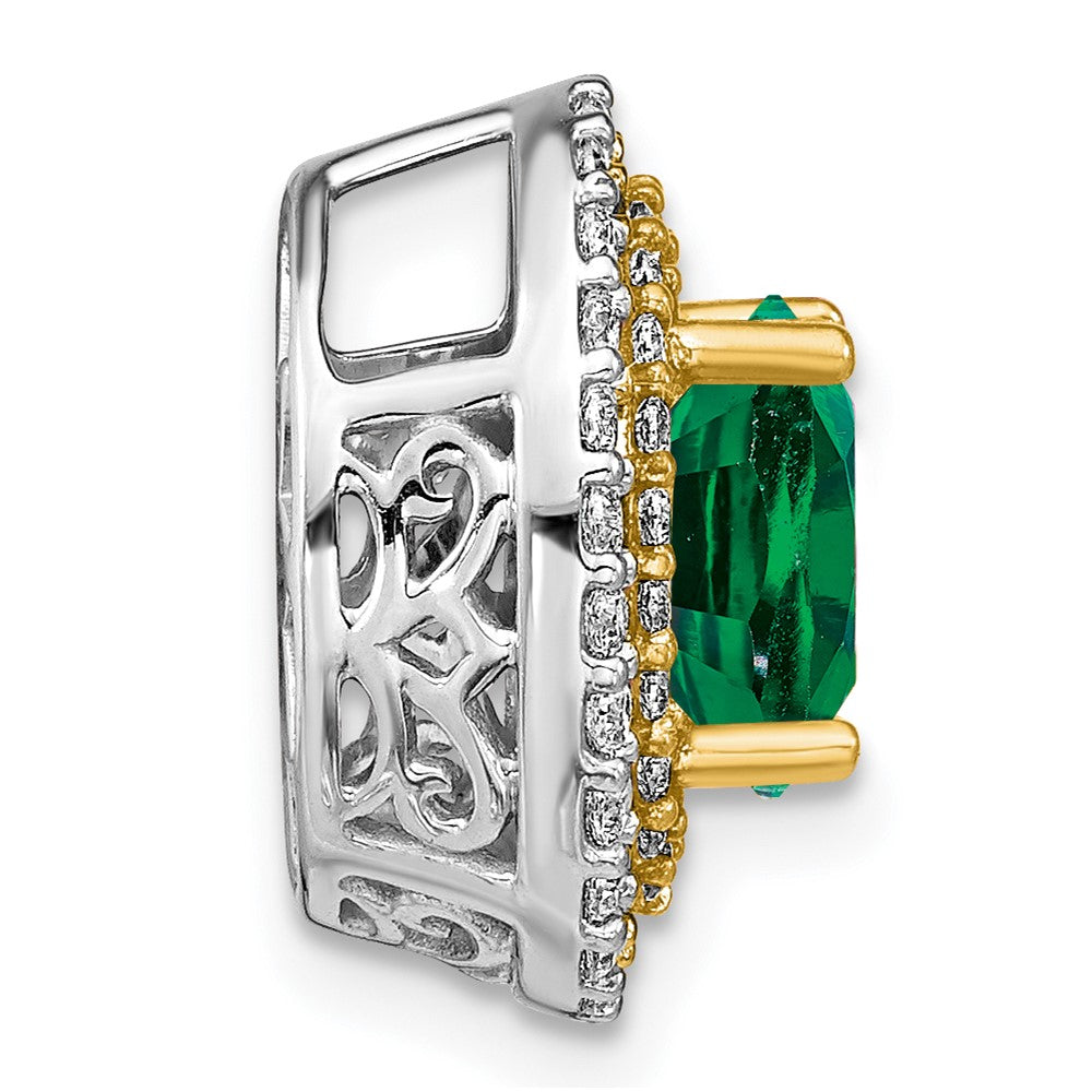 14K Two-Tone Lab Grown VS/SI FGH Dia & Created Emerald Pendant