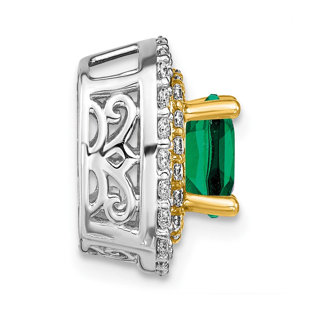 14K Two-Tone Lab Grown VS/SI FGH Dia & Created Emerald Pendant