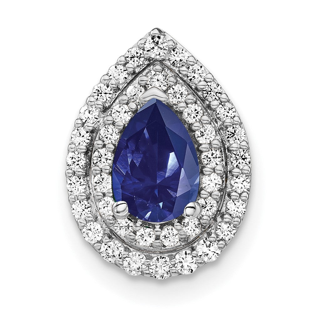 14K White Gold Lab Grown VS/SI FGH Dia & Created Blue Sapphire Pendant