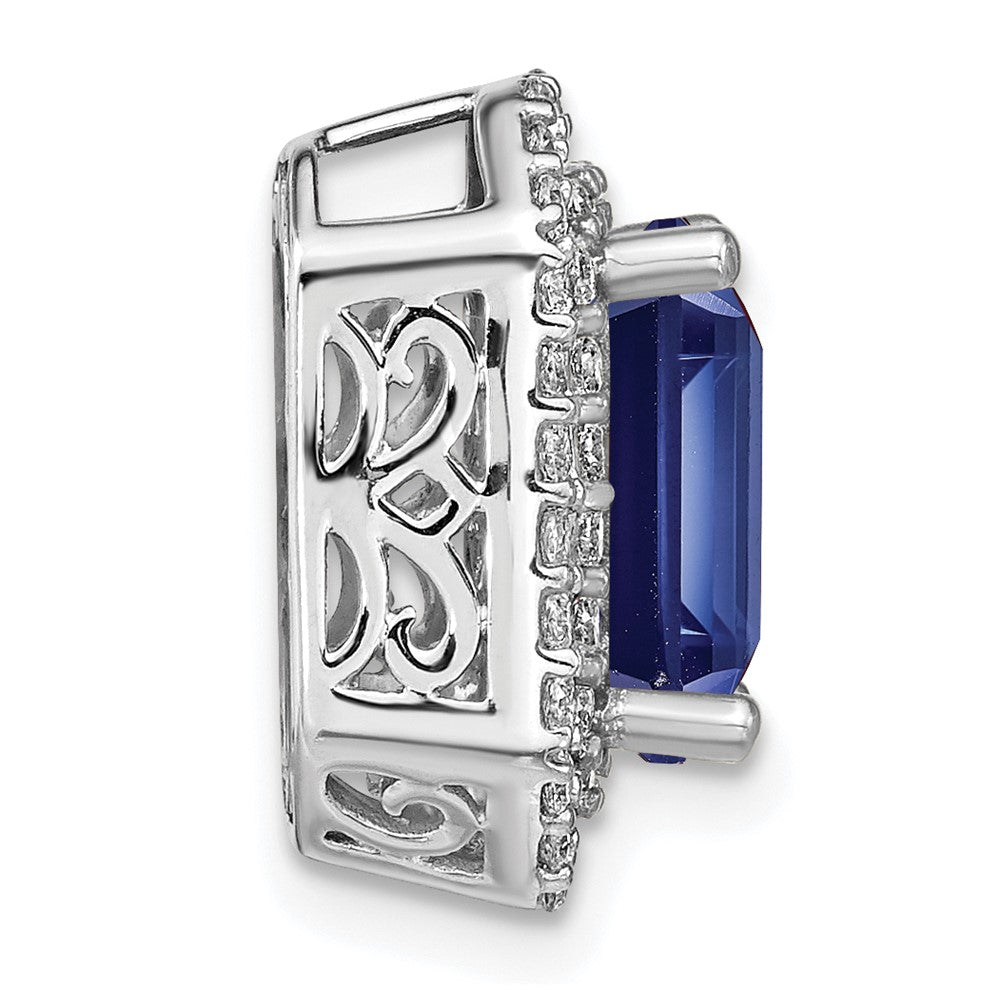 14K White Gold Lab Grown VS/SI FGH Dia & Created Blue Sapphire Pendant