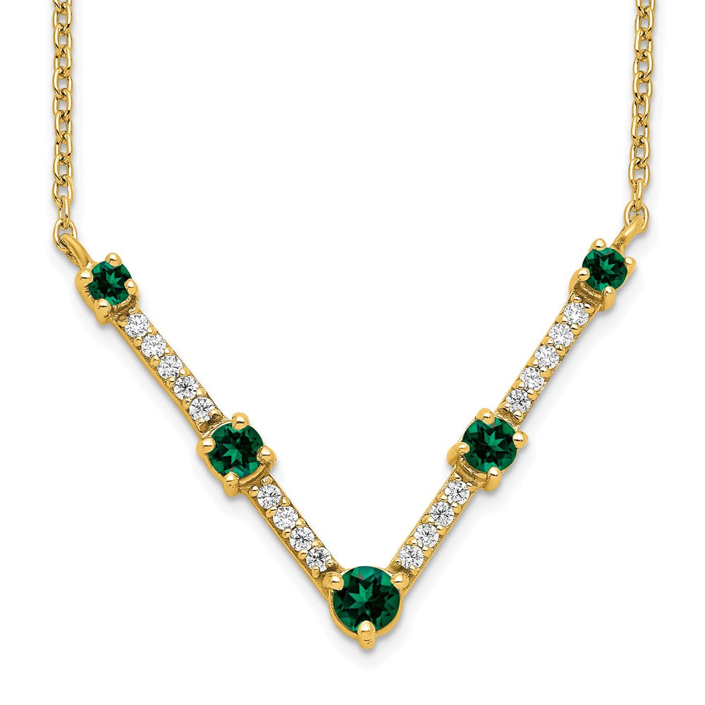 14K Lab Grown VS/SI FGH Dia & Created Emerald Necklace