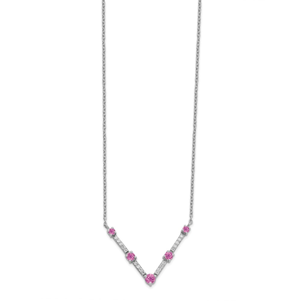 14K White Gold Lab Grown Diamond and Lab Created Pink Sapphire 18 Inch Necklace