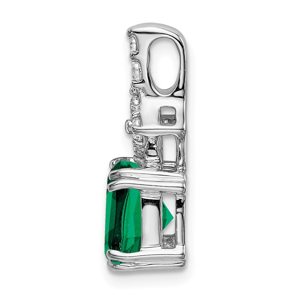 14K White Gold Lab Grown VS/SI FGH Dia & Created Emerald Pendant