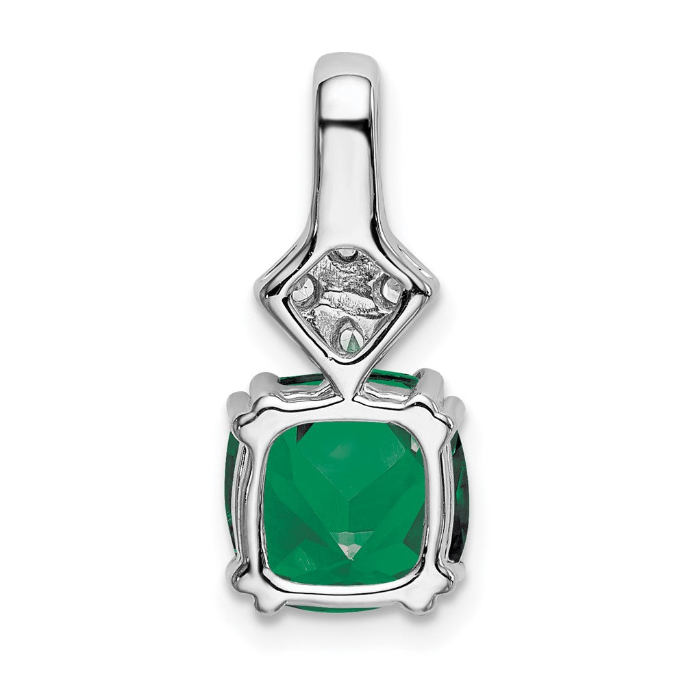 14K White Gold Lab Grown VS/SI FGH Dia & Created Emerald Pendant