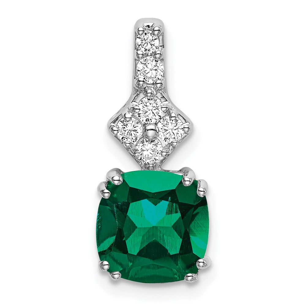 14K White Gold Lab Grown VS/SI FGH Dia & Created Emerald Pendant