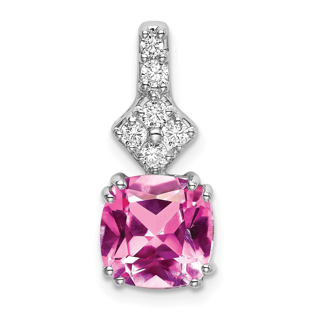 14K White Gold Lab Grown VS/SI FGH Dia & Created Pink Sapphire Pendant