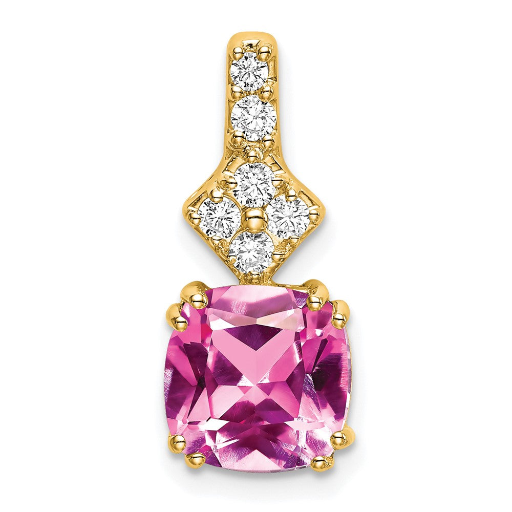 14K Lab Grown VS/SI FGH Dia & Created Pink Sapphire Pendant