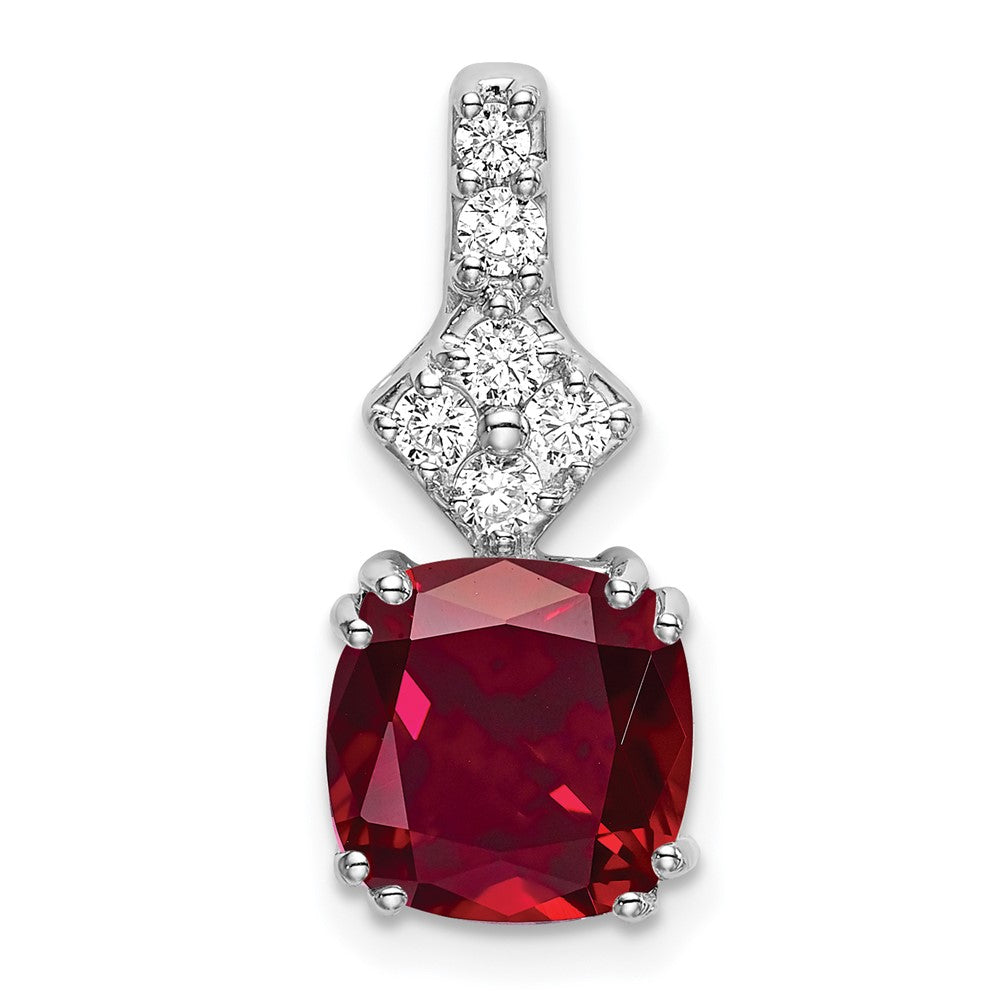 14K White Gold Lab Grown VS/SI FGH Dia & Created Ruby Pendant