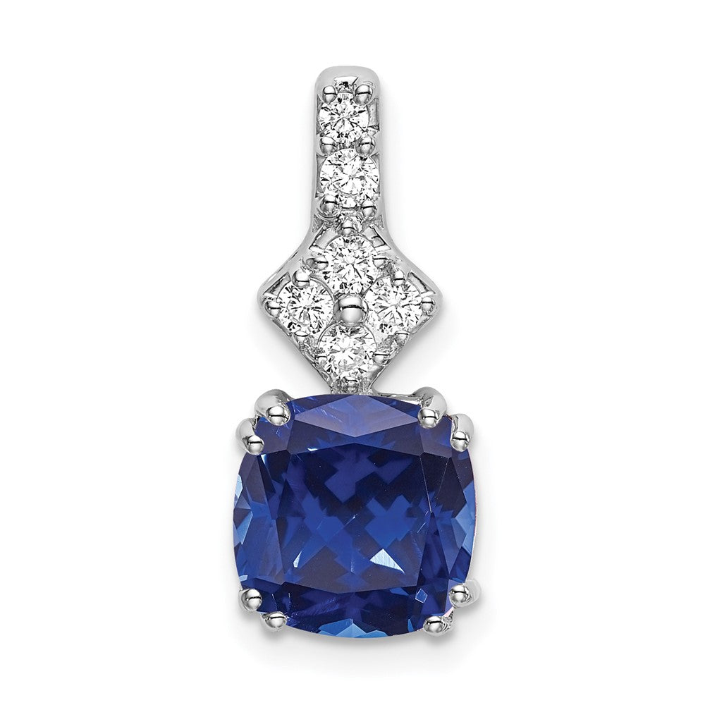 14K White Gold Lab Grown VS/SI FGH Dia & Created Blue Sapphire Pendant