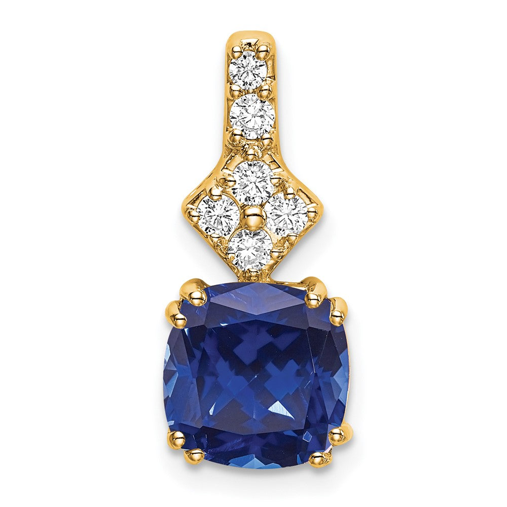 14K Lab Grown VS/SI FGH Dia & Created Blue Sapphire Pendant