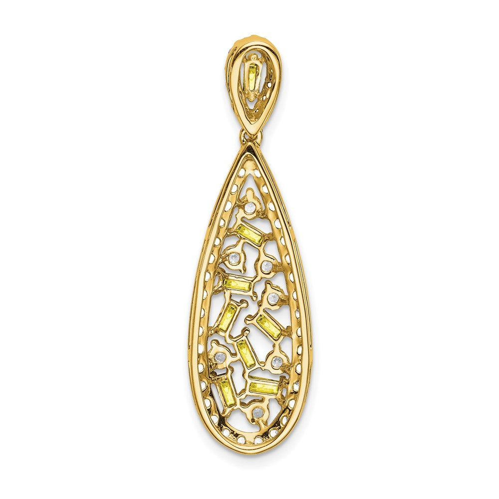 14K Lab Grown Dia. VS/SI FGH & Cr Yellow Sapphire Teardrop Pend