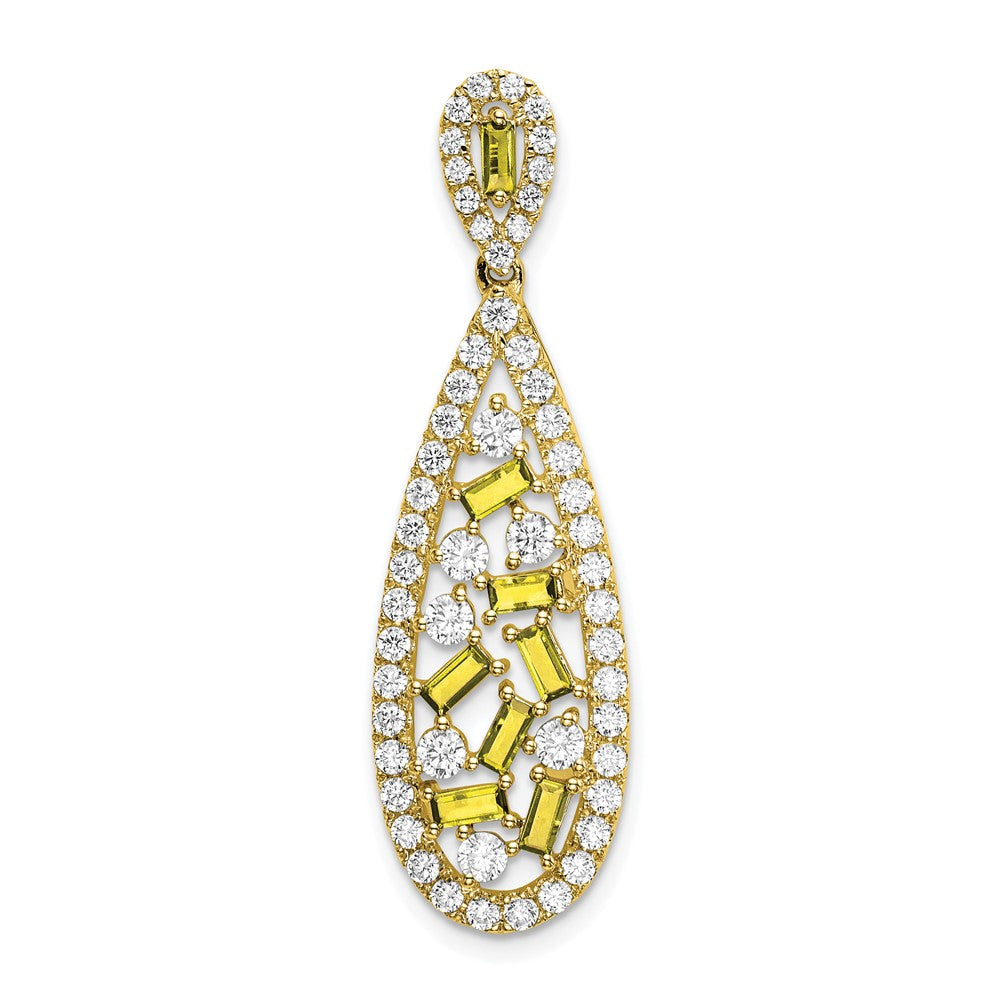 14K Lab Grown Dia. VS/SI FGH & Cr Yellow Sapphire Teardrop Pend