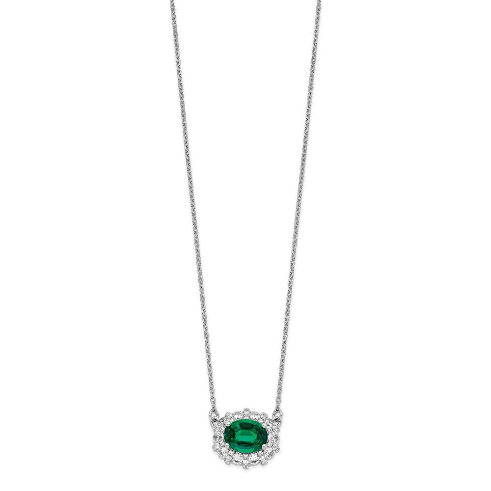 14K White Gold Lab Grown Dia. VS/SI FGH Lab Created Emerald Necklace