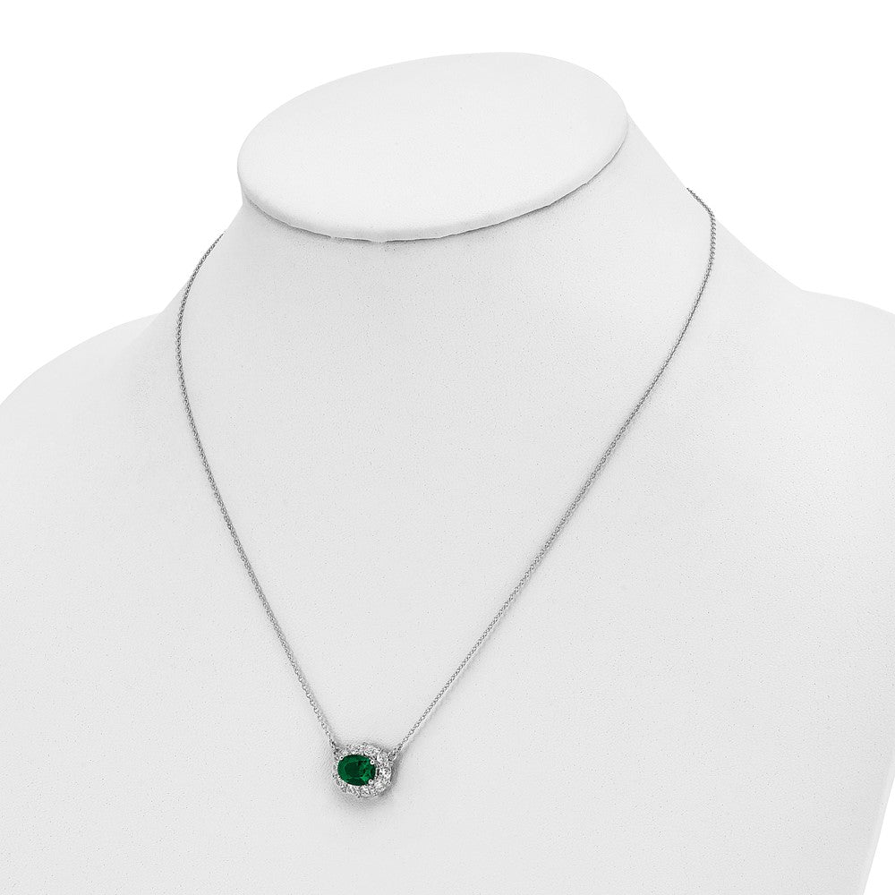 14K White Gold Lab Grown Dia. VS/SI FGH Lab Created Emerald Necklace