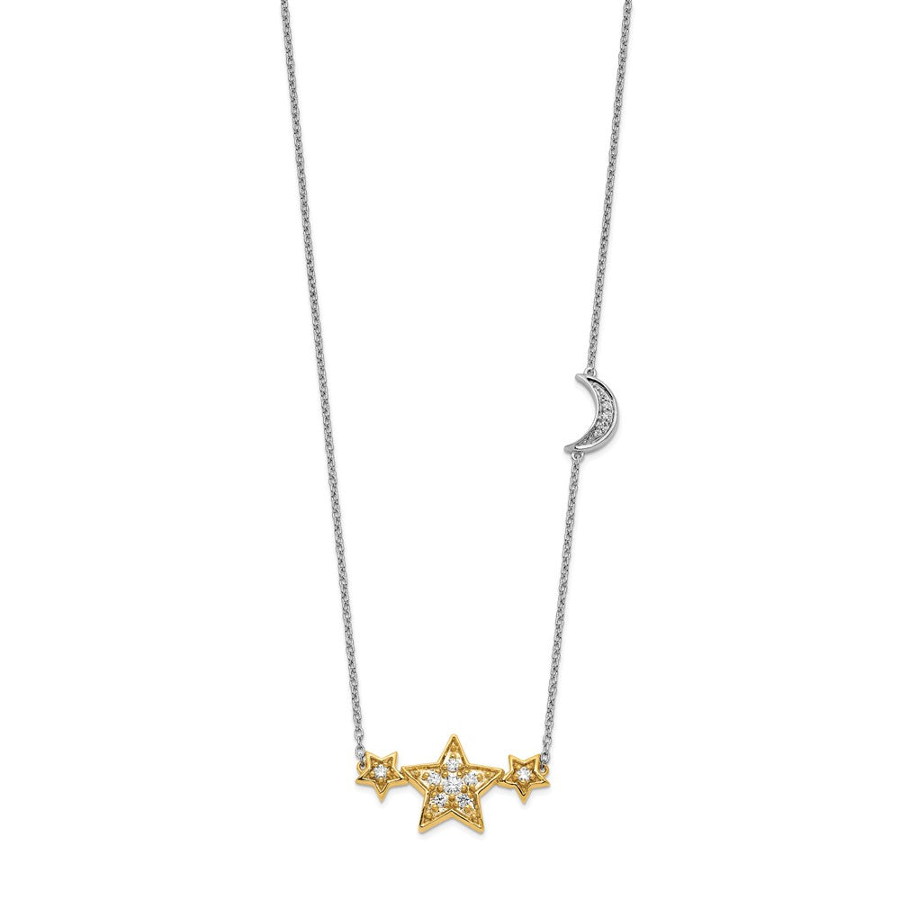 14K Two-Tone Lab Grown Diamond VS/SI FGH Stars w/Moon Necklace