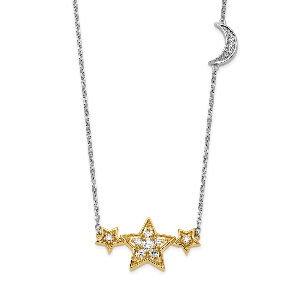 14K Two-Tone Lab Grown Diamond VS/SI FGH Stars w/Moon Necklace