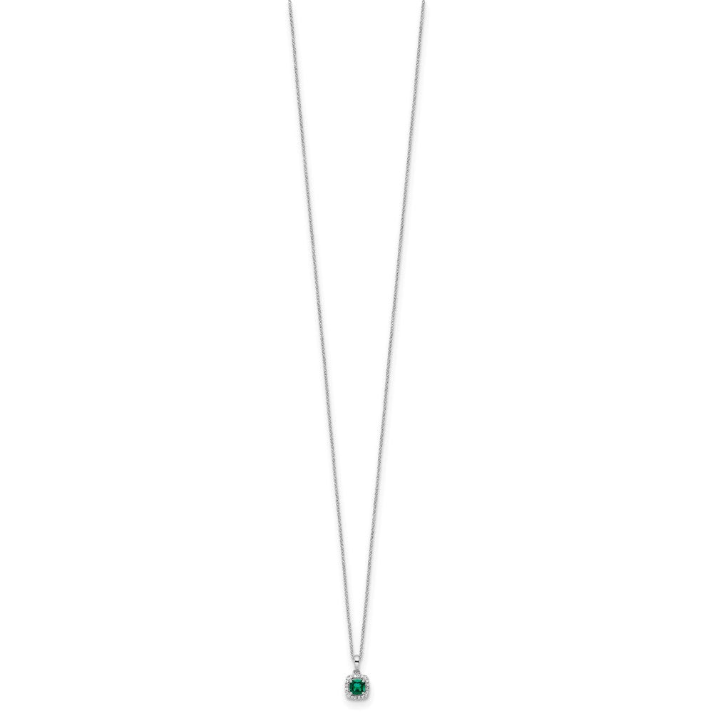 10K White Gold Lab Grown VS/SI FGH Dia and Created Emerald Pendant Necklace