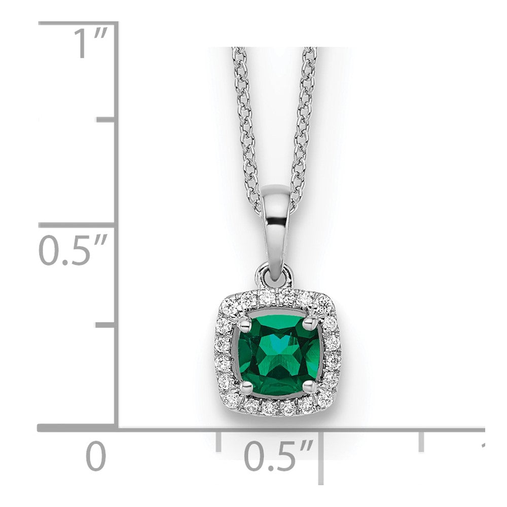 10K White Gold Lab Grown VS/SI FGH Dia and Created Emerald Pendant Necklace