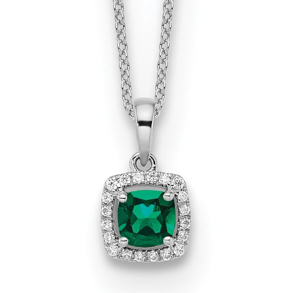 10K White Gold Lab Grown VS/SI FGH Dia and Created Emerald Pendant Necklace