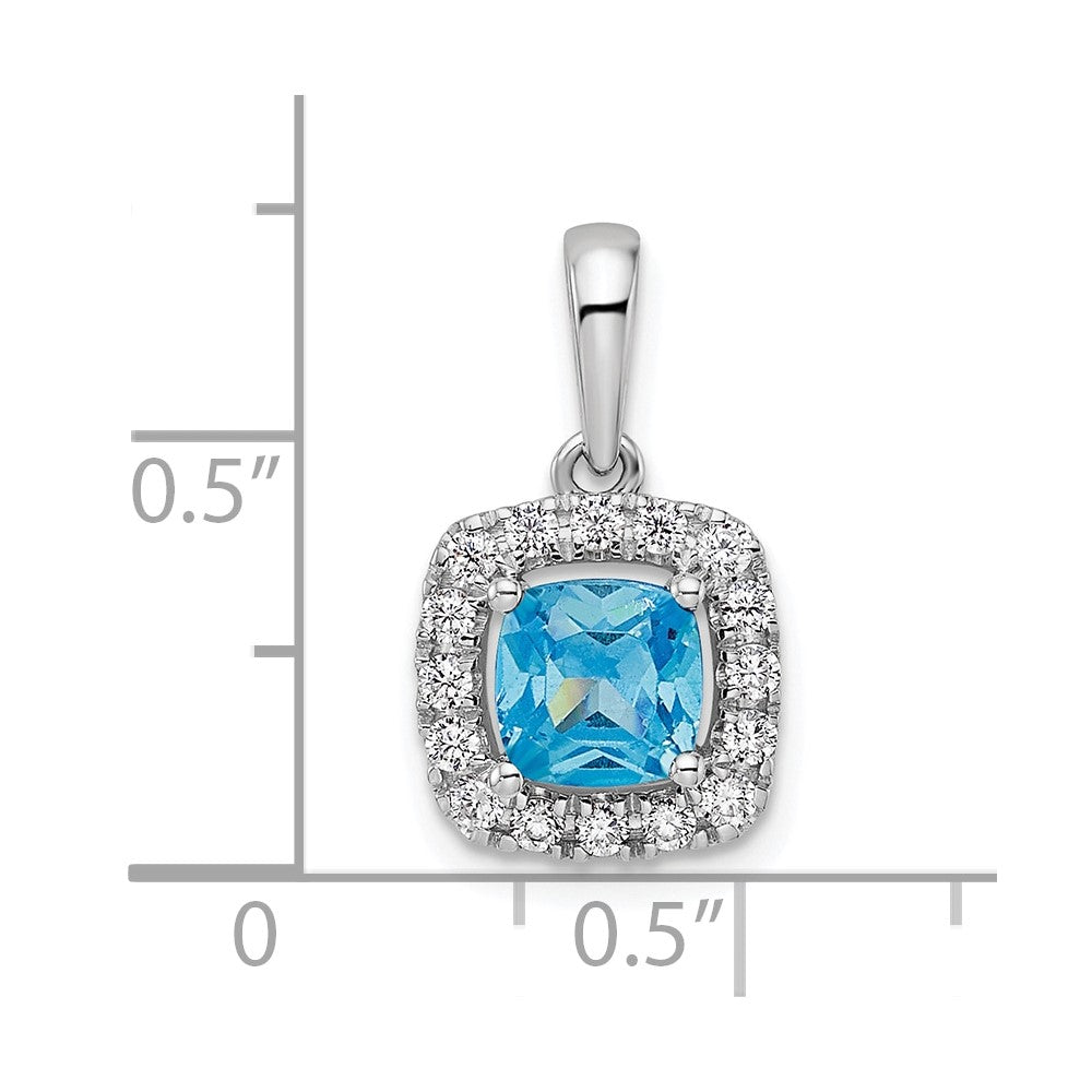 14K White Gold Lab Grown VS/SI FGH Dia and Blue Topaz Halo Pendant