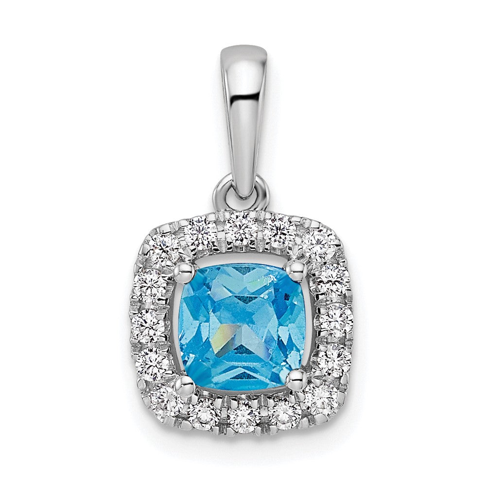 14K White Gold Lab Grown VS/SI FGH Dia and Blue Topaz Halo Pendant