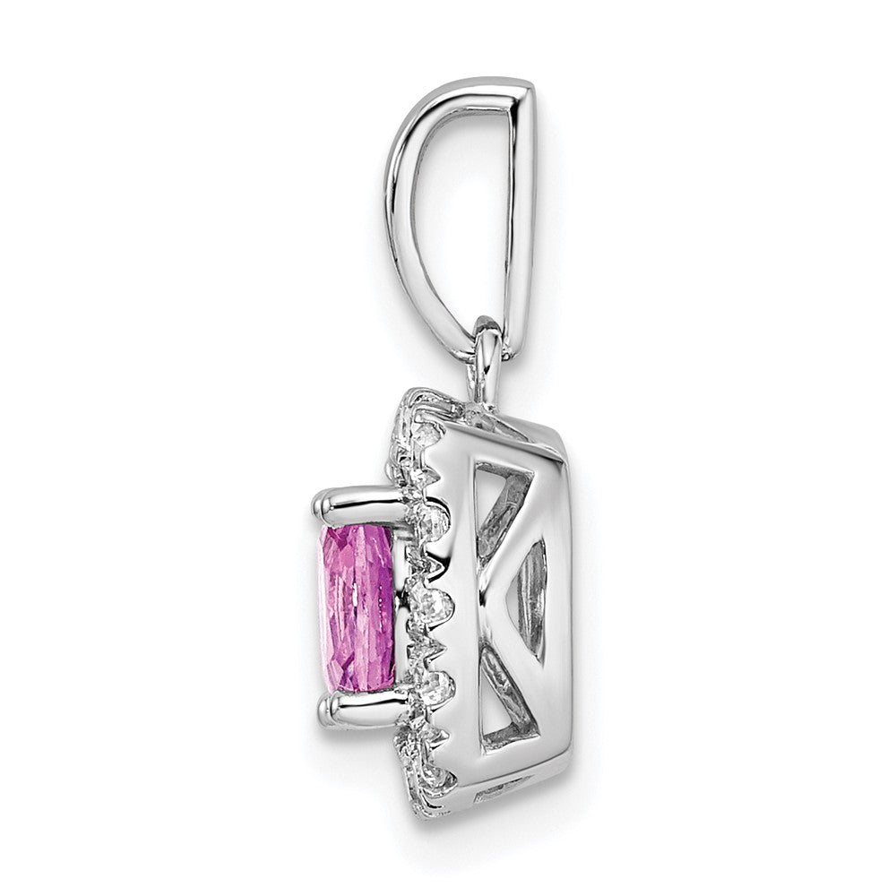 14K White Gold Lab Grown VS/SI FGH Dia and Created Pink Sapphire Halo Penda