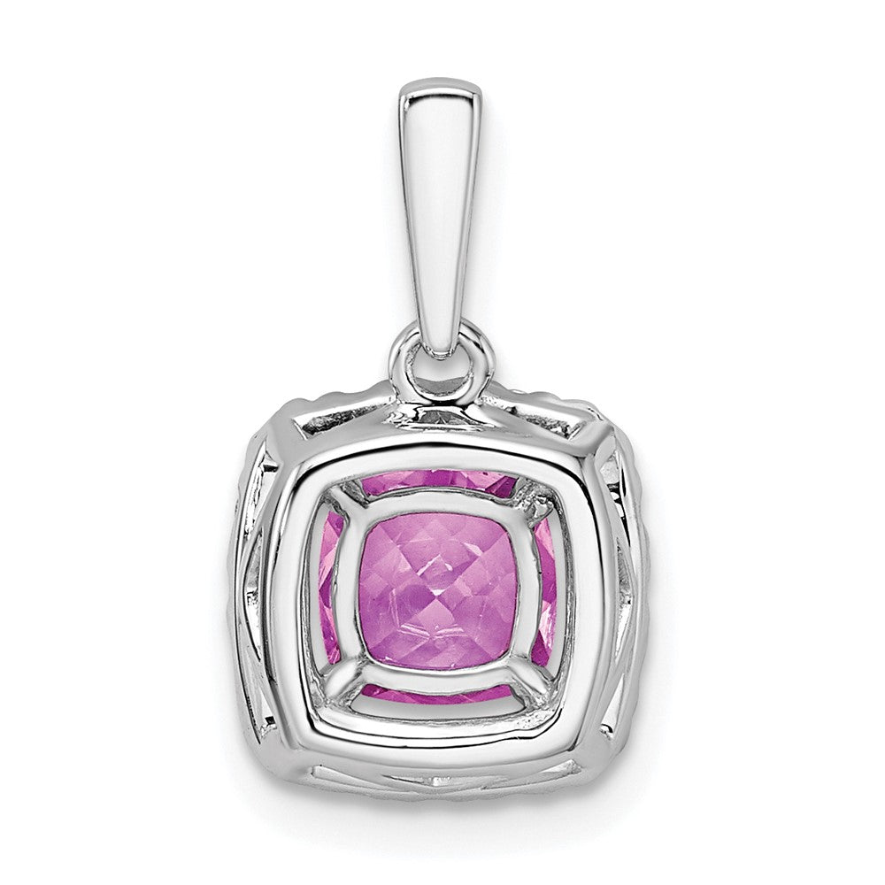 14K White Gold Lab Grown VS/SI FGH Dia and Created Pink Sapphire Halo Penda