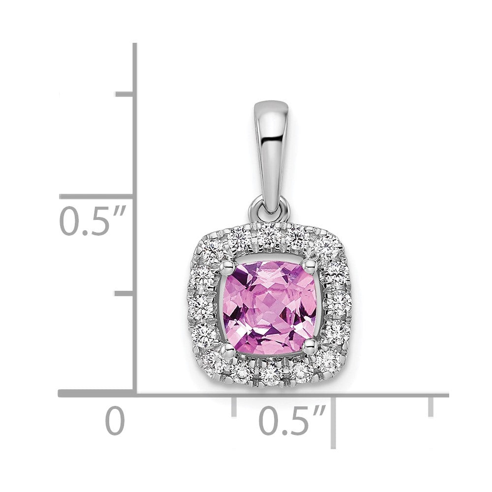 14K White Gold Lab Grown VS/SI FGH Dia and Created Pink Sapphire Halo Penda