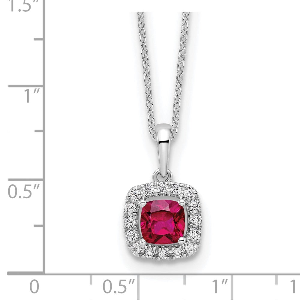 10K White Gold Lab Grown VS/SI FGH Dia and Created Ruby Pendant Necklace